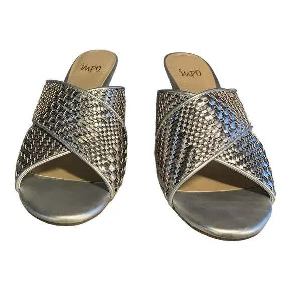Impo Women's Silver Criss Cross Slip On Cork Wedge Sandals 9.5 - Picture 4 of 6